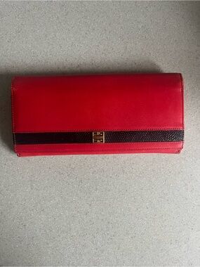 Vintage Givenchy Red Leather Wallet with black  Accent and Gold Hardware